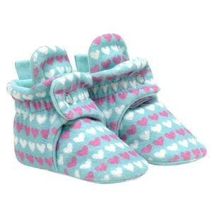 Robeez, Ro+me Snap Bootie, turquoise/pink&whie hearts, NIB, 0-3 months